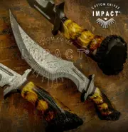 HAND MADE BY IMPACT CUTLERY RARE CUSTOM DAMASCUS BOWIE KNIFE CROWN ANTLER