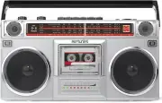 Compact Retro Boombox with Bluetooth, USB, & Cassette Player - 80s Revival