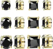 [NEWITIN] 6 Pairs Stainless Steel Stud Earrings Hypoallergenic Earrings Inlaid Cubic Zirconia Stud Earrings for Men and Women