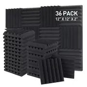 Sound Proof Foam Panels - 36 12 x 12 x 2 Inches Black - 36 Pack Wedge Panels