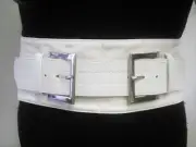 WOMEN WIDE WHITE DOUBLE BUCKLE WAIST FASHION ELASTIC BELT SIZES M L