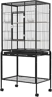 Bird Cage 135cm Large Aviary Parrot Budgie Stand Alone Wheels 2 Perches w/Brake