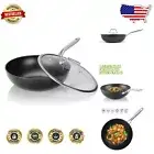 Heavy-Duty 12" Flat Bottom Wok - Nonstick, Stainless Steel Handle, Made in Korea