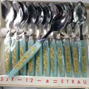 Vintage Mini Spoons Hors D'ouvres Demitasse Lucite Handles Goldtone Engraved