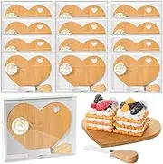 Maxcheck 12 Set Bridal Shower Favors Heart Cheese Board 7 x 5 Inch Mini Charcuterie Boards with Knives Thank You Tags for Wedding/baby Shower Prizes (Bamboo Color)