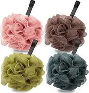 Mumoo Bear Bath Shower Loofah Sponge 4pcs Bath Mesh Pouf Shower Ball Body Scrubber Exfoliating for Women and Men