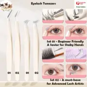 2 Pcs Eyelash Tweezers Eye Lash Clip Remover Tool False Extension Curved Pointed