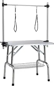 Donext 42" Dog Grooming Table, Adjustable Grooming Tables at Home With Arm/Noose/Mesh Tray, Maximum Capacity Up to 300lbs, Silver