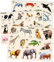 Toddler Toys Puzzles 2 3 4 Year Old – Set of 3 Wooden Montessori Baby Toys by QUOKKA – Educational Kids Toys Ages 2-4 – Puzzles Realistic Animals Gifts for Boys and Girls