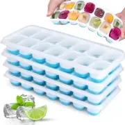 Blue Silicone Ice Cube Tray Set with Lid Easy Release 56 Ice Cubes 4 Pack