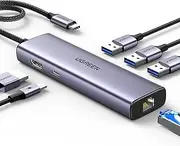 UGREEN Revodok 1061 USB C Hub, 6-in-1 Type C Dock with 1000Mbps Ethernet, 4K HDMI, 100W PD, 3 USB A 3.0 Data Ports Multiport Docking Station for PC, iMac, MacBook Air, iPad, iPhone 16/15, Galaxy S25