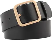 [FRCOLOR] 1Pc Adjustable Leather Belt for Women Stylish Long Wide with Square Buckle for Casual Wear and Fashionable Outfits Black Gold present for Ladies