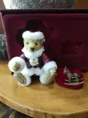 2000 Steiff Santa bear jointed porcelain Figurine & metal donkey rocker