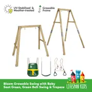 Lifespan Kids Bloom Growable Swing Set with Baby Seat (Green), Belt Swing & Trapeze
