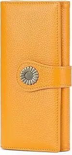 [SENDEFN] Leather Purses for Women, RFID Blocking Large Capacity Wallet for Women, Long Ladies Purse with Multiple Card Slots and Zipper Compartment, Yellow, Vintage