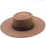 [FONSMAY] Autumn Women Felt Hat Fedoras Big Brim Hats for Women Woolen Vintage Church Cap Lady Flat Brim Jazz Cap
