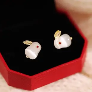 【Emi 艾迷】可愛白兔玉兔 耳環 耳夾 夾式耳環 無耳洞