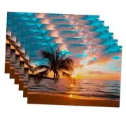 Tropical Palm Placemats Set of 6,Sunset Tropical Palm Sunset Trees Sea Beach