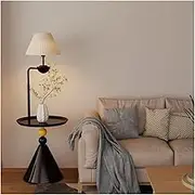Modern Floor Lamp with Table, Rustic Side Table Lamp for Bedroom & Living Room, Mid Century Modern Floor Lamp Standing Light(Black)