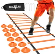 Ultimate Agility Training Set - 12 Rung Speed Ladder, 12 Cones, Stakes, Carry Ba