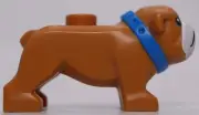 Lego Medium Nougat Dog Bulldog Black Eyes Nose Mouth White Muzzle Blue Collar