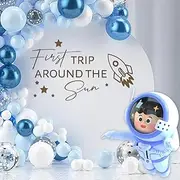 SANDOO First Trip Around The Sun Decal for Balloon Arch Peel and Stick- 1st Birthday Decorations Boy,First Birthday Space Theme Party Decor Decal Stickers for Baby Boy