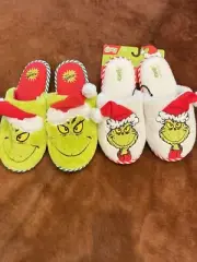Grinch Christmas Santa Hat Faux Fur Slippers Slides Men and Wom XL,L NEWGreen