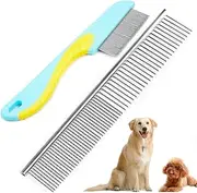 2 Pack Dog Combs, Premium Cat Comb for Removing Tangles, Knots and Floating Hair. Stainless Steel Dog Grooming Combs, Metal Flea Comb, Pet Combs with Rounded Teeth (Light Blue, 2 Pcs)
