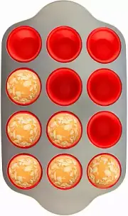 Non-Stick 12 Cup Silicone Muffin Pan with Steel Frame - BPA Free, Non-Toxic, Ant