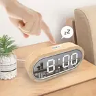 Beech Wood Digital Clock Dual Alarm Snooze USB Alarm Clock Table Thermometer