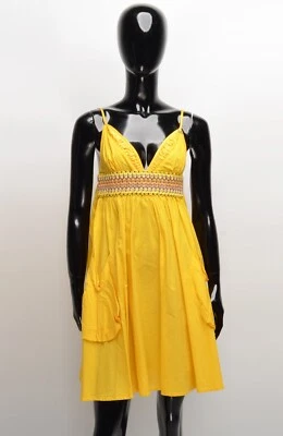 Vintage Miss Sixty Y2K Yellow Cottage Flared Mini Dress Size M