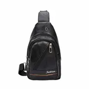 PU Leather Single Shoulder Bag Travel Chest Crossbody Bag (Black)