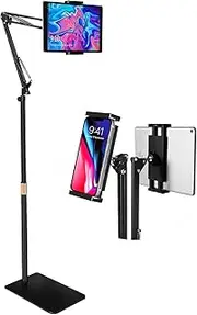 Tablet Floor Stand Holder Adjustable,Yakiter,Overhead Bed Phone Mount Height Adjustable Arm Stretchable Stand Holder, Compatible with iPad mini Air Pro, Galaxy Tab, Kindle, Switch, Cell Phones,Black