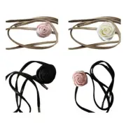 Rose Flower Choker with PU Chain Fabric Material Cloth Accessory for Women Girl