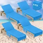 4 Pcs Cotton Beach Chair Cover Soft Lounge Chair Towel Sunbathing Travel Chai...