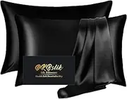 DKBslik Silk Pillowcase 2 Pack,Mulberry Pillowcases Standard Set of 2,Health,Soft and Smooth,Anti Acne,Beauty Sleep,Both Sides Natural Satin Pillow Cases for Women Pack with Zipper Gift,Black