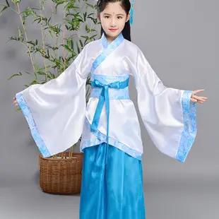 中國新年兒童古著七仙女公主裙古箏表演服古代唐裝漢服貴妃女孩古著表演服