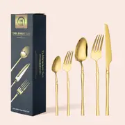 ACA 30PCs Stainless Steel Cutlery Set Dining Tableware Knife Fork Spoon GOLD Christmas Gift
