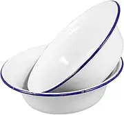 ABOOFAN Serving Dishes 4pcs Large Enamel Bowl, Enamel Mixing Bowl White Enamelware Soup Basin Salad Bowl Serving Basin Egg Beating Bowl for Fruit Salad Pasta 16cm Bowl Set
