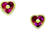[JewelryWeb] 14k Yellow Gold Red CZ Simulated Diamond Love Heart Screw Back Earrings 6x6mm Stud Earring for Women