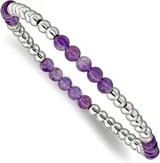 [JewelryWeb] Stainless Steel Polished 4mm Purple Zebra Amethyst Beaded Stretch Bracelet-Stretch-Bracelet for Women