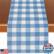 Linen Watercolor Blue White Buffalo Check Plaid Table Runner Gingham Tableclo