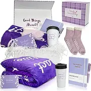 Loving Hue Get Well Soon Chemo Care Package for Women - 6 Pc Set Comforting Gifts for Cancer Patients After Surgery - Encouragement Hospital Care Package (Purple)