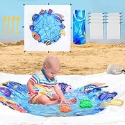 Portable Square Baby Beach Pool, 6.5 X 6.5 Ft Cute Cartoon Toddler Puddle Pool Blue Childs Beach Blanket and Kiddie Pools Flexible Kids Beach Pools with Carrying Bag for Boys Girls
