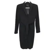 Donna Karan Black Hidden Button Tie Front Long Sleeve Heavy Shirt Dress 4