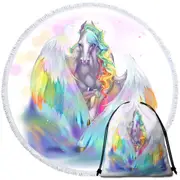 Colorful Rainbows and Starlight Pegasus Round Beach Towel