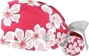 [WOSHJIUK] Working Hat 2 Pack Scrub Caps for Women,Cherry Blossoms,Tie Back Cap Adjustable Scrub Hat