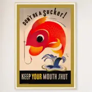 Galrie Don't Be A Sucker Keep Your Mouth Shut 1944 World War II Vintage Propaganda Poster, Wood Frame, A4 21 x 30cm (8 x 12inch)