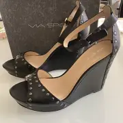 Via Spiga Womens Mercato Black Studded Wedge Heel Ankle Strap Sandals Size 10 M