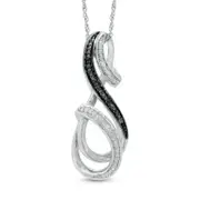 Enhanced Black and White Natural Diamond Accent Beaded Infinity Ribbon Pendant in Sterling Silver